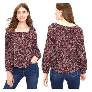 Loft Floral Square Neck Peplum Long Sleeve Blouse Size Large